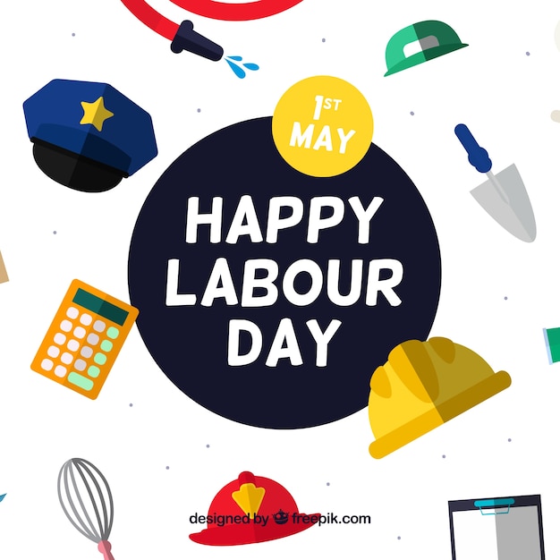 Free vector labour day background with decorative objects in flat design