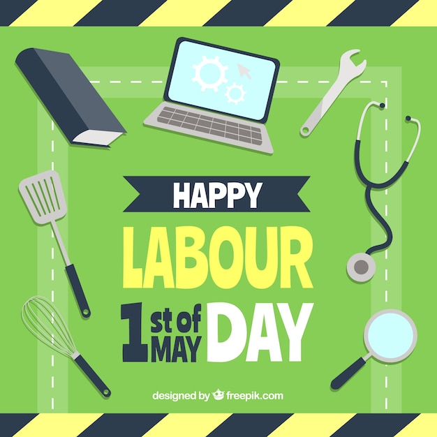 Labour day background with tools in flat style