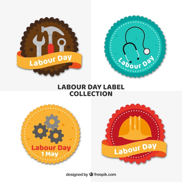 Labour day labels collection in flat style