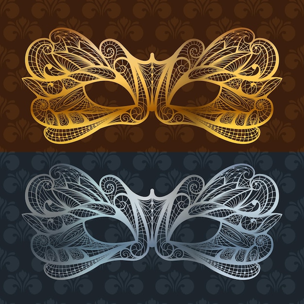 Free vector lace mask  . gold and blue masquerade venetian carnival mask.