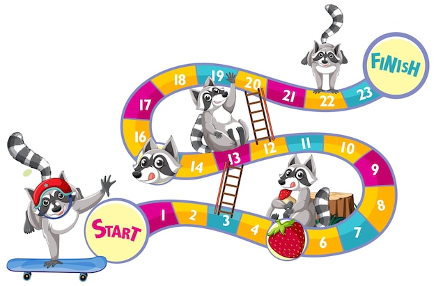 Free vector ladder game template withmany raccoons