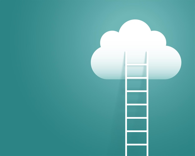 Ladder leading to white cloud success concept background vector illustration