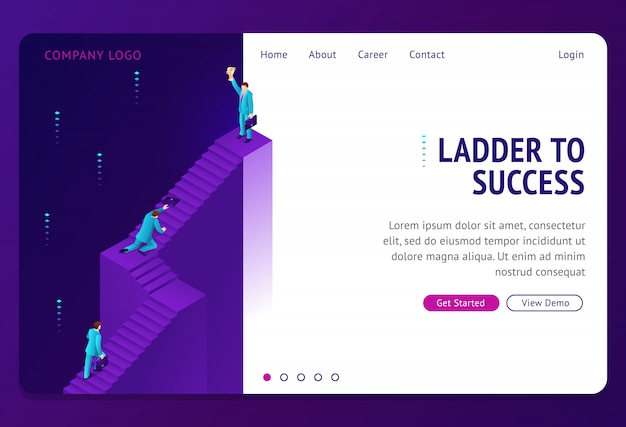 Free vector ladder to success isometric landing page