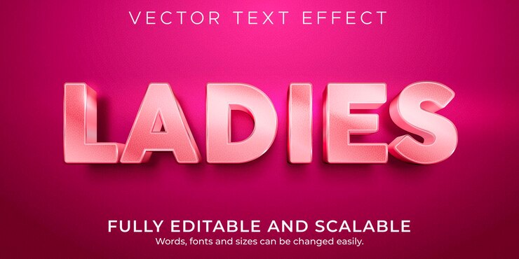 Free Vector ladies editable text effect, pink and shiny text style