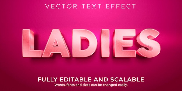 Дамы редактируемый текстовый эффект, розовый и блестящий стиль текста