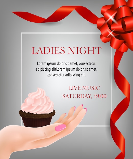 Ladies night lettering with ribbons and dessert