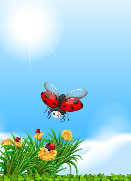 Free vector ladybug flying in the garden