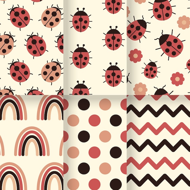 Free vector ladybug pattern collection flat style