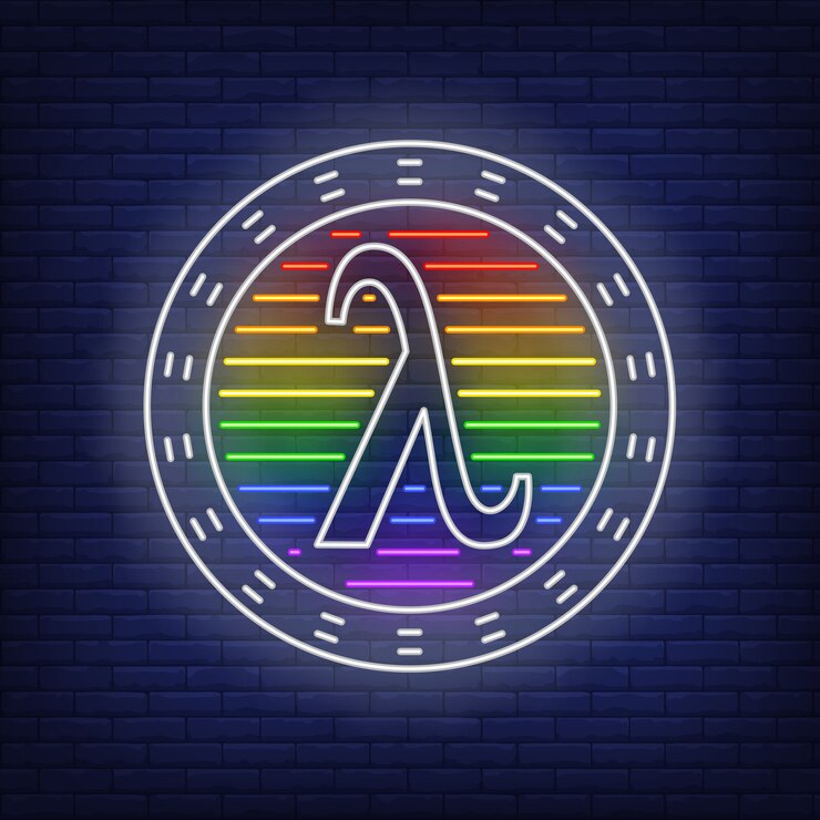 मुफ़्त वेक्टर lambda in circle with lgbt colors neon sign