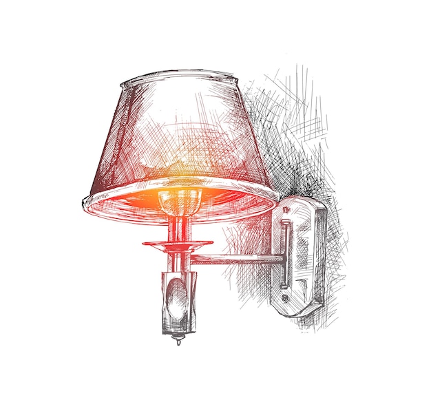 Lamp hanging on wall hand drawn sketch vector illustration