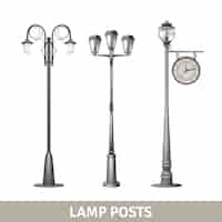 Vettore gratuito set di lampioni elettrici vecchio stile lampada post