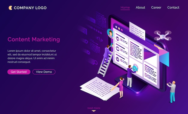 Vettore gratuito landing page sul content marketing