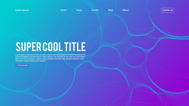 ダイナミックなラインバブルを備えたランディングページの抽象的なデザイン。ウェブサイトまたはアプリのテンプレート。