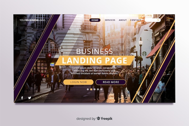 Free vector landing page for business with photo