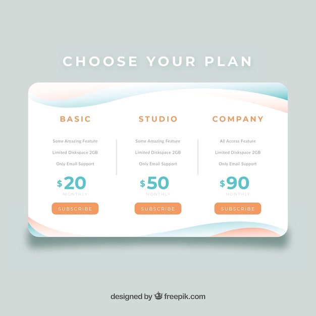 Free vector landing page choose your plan