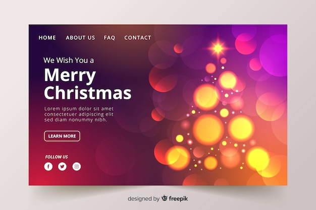 Free vector landing page for christmas with blurred image