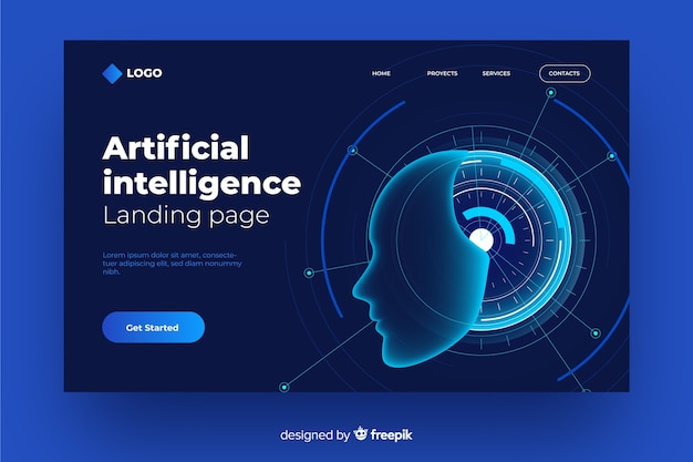 Free vector landing page concept with artificial intelligence