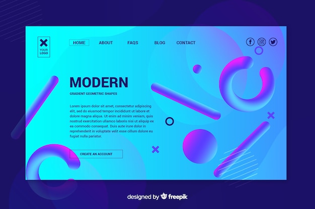 Landing page concept with geometric shapes