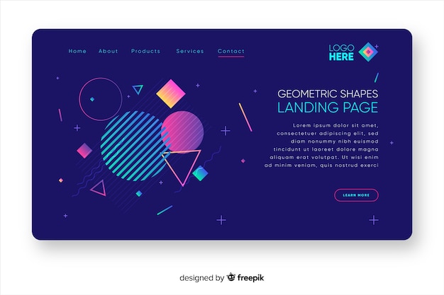 Concetto di landing page con forme geometriche