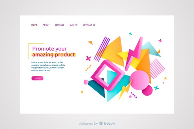 Landing page concept with geometric shapes