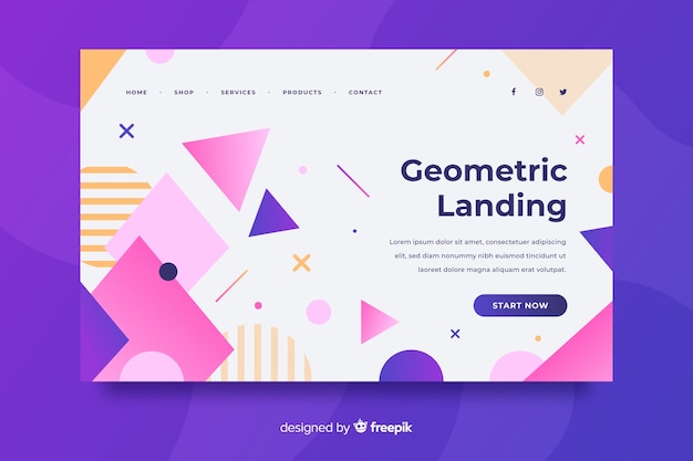 Landing page concept with geometric shapes
