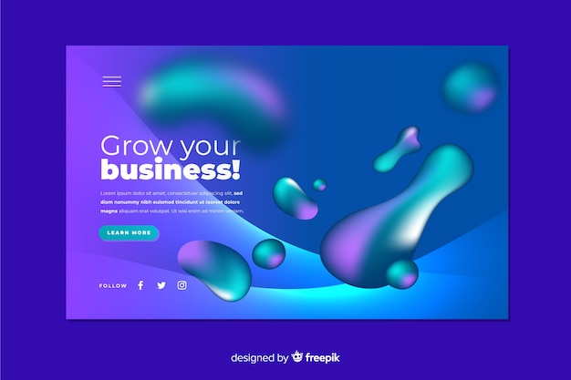 Concetto di landing page con effetto liquido