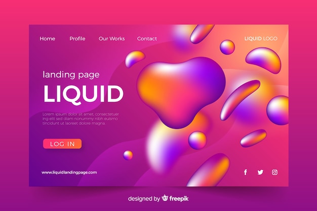 Free vector landing page concept with liquid effect