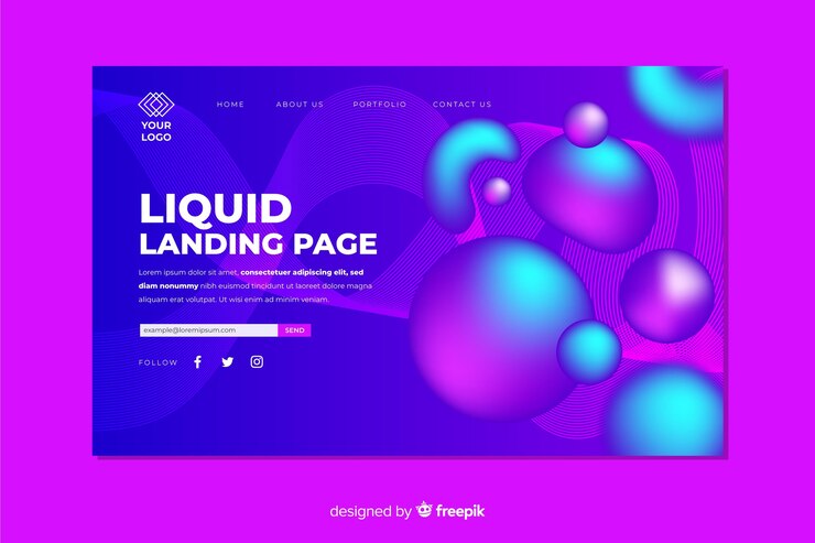 Free Vector landing page concept with liquid effect