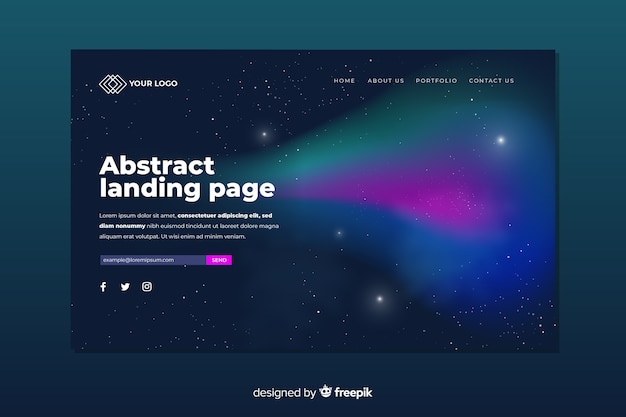 Landing page concept with nothern lights