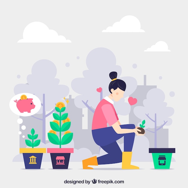 Free vector landing page concept with woman watering