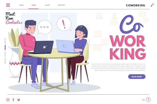 Free vector landing page coworking  office flat hand drawn