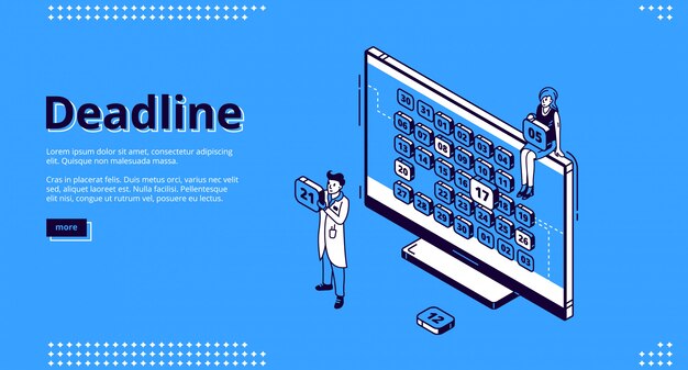 Landing page of deadline with calendar and people