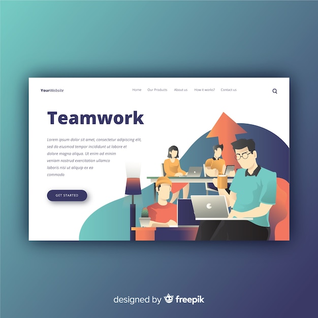 Free vector landing page design. mocksite