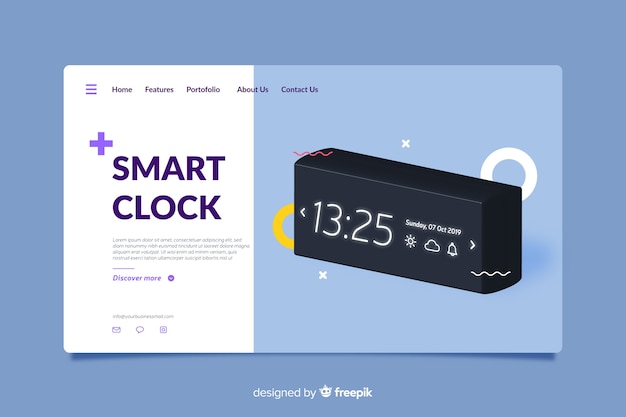 Free vector landing page design for smart clocks