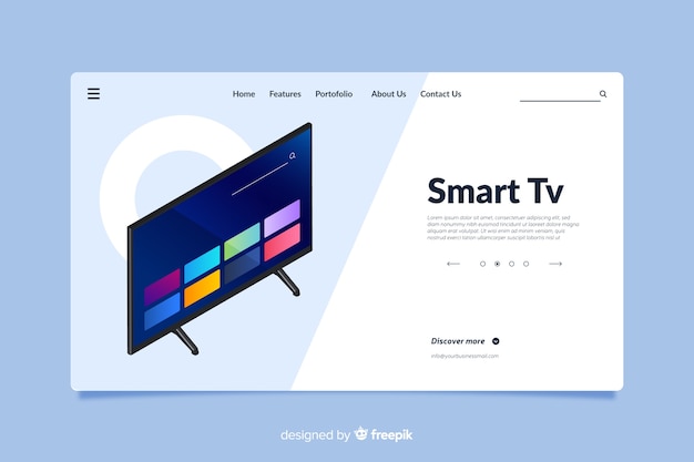 Free vector landing page design for smart tv