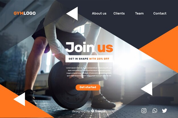 Landing page gym promotion with photo