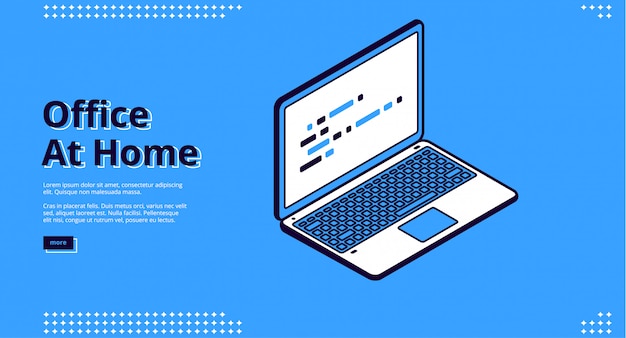 Free vector landing page of home office with laptop