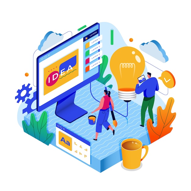 Landing page idea isometric concept