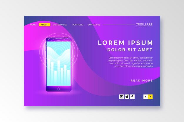 Landing page neon with smartphone