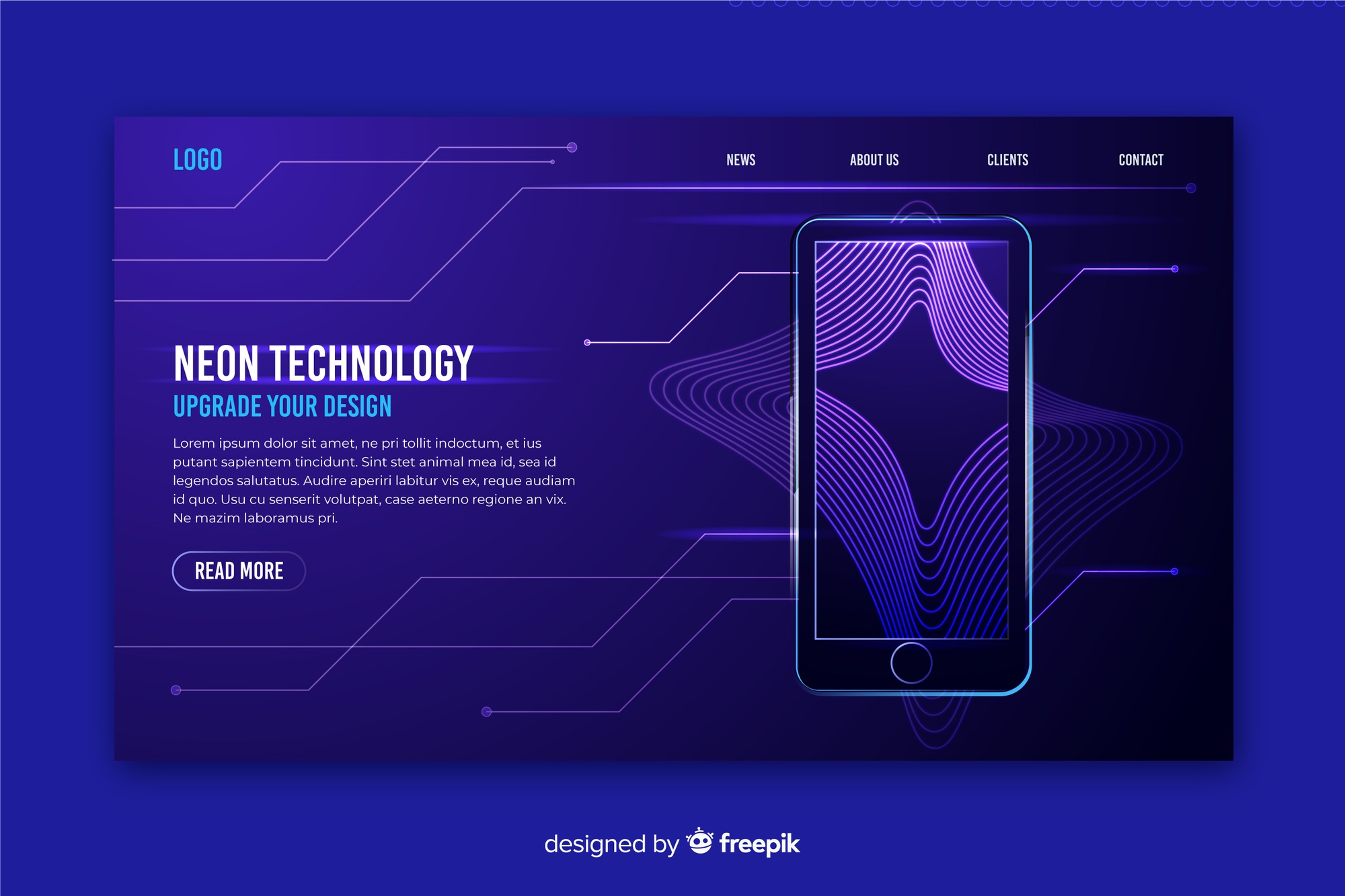 Landing page neon with smartphone