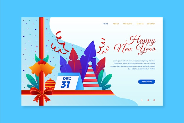 Landing page new year in flat design