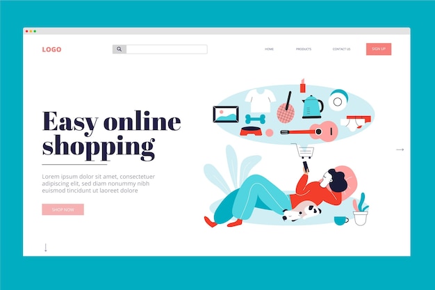 Free vector landing page online shopping design