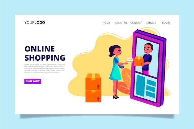 Free vector landing page online shopping style