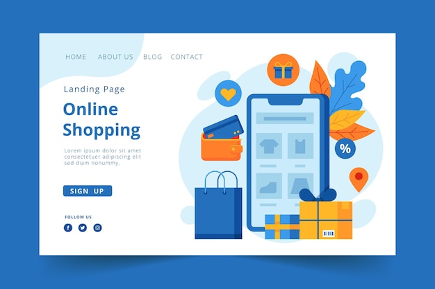 Free vector landing page online shopping template design