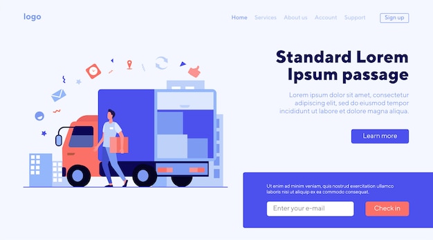 無料ベクター 運送会社のランディングページまたはwebテンプレート
