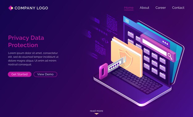 Landing page of privacy data protection, GDPR