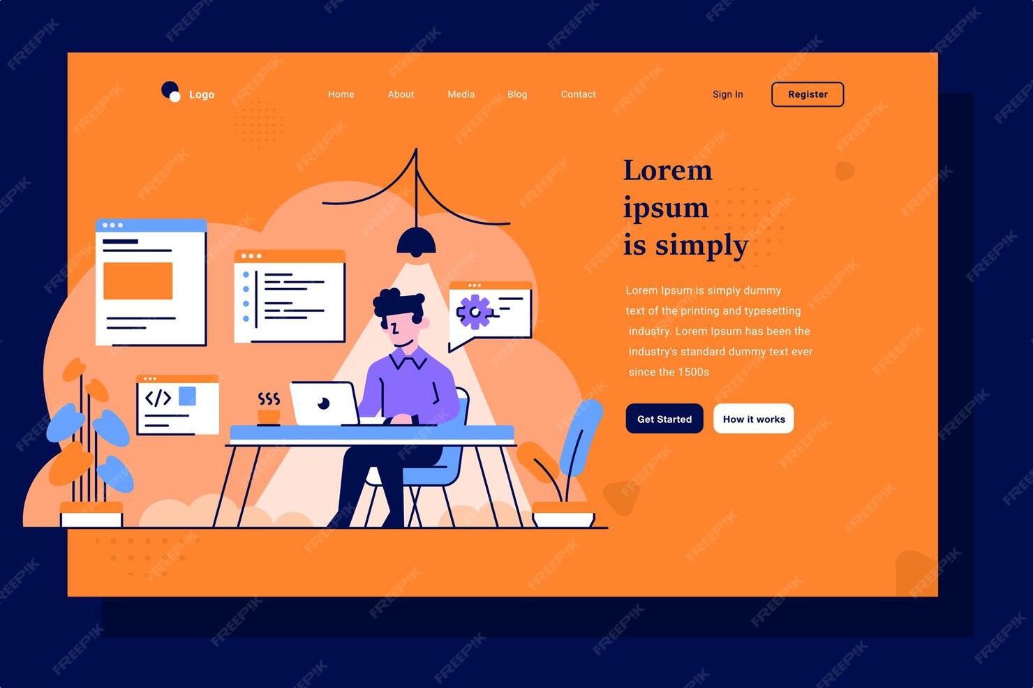 Premium Vector | Landing page programmer developer doing coding ...