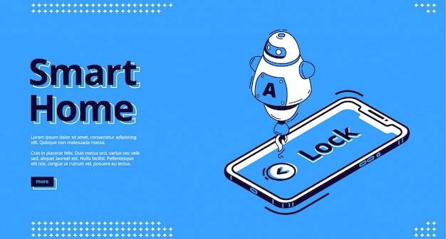 Free vector landing page of smart home key, mobile phone icon