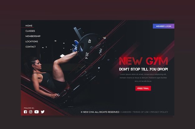 Free vector landing page sport template with image