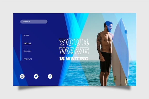 Free vector landing page sport with photo